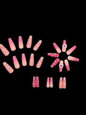 Pink Crystal Embellished Press-On Nails – 24 Piece Set with Logos